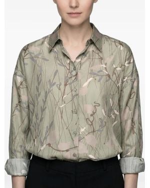 Brunello Cucinelli Leaf-Print Silk Shirt - Grey