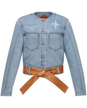 MCM Constellation Logo-Print Belted Denim Jacket - Blue