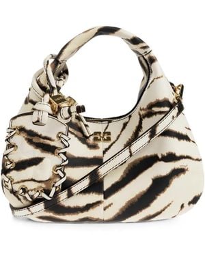 Ganni Tiger-Print Knotted Tote Bag - White