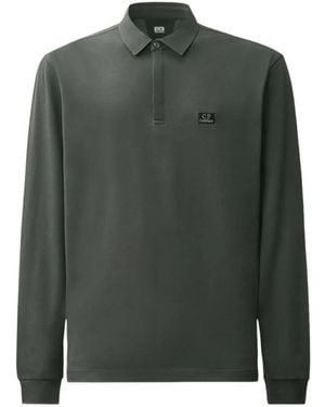 C.P. Company Stretch Piquet Long-Sleeve One-Button Polo - Green