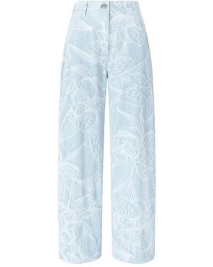 Genny Vaqueros Anchos Con Estampado Floral - Azul