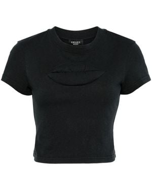 A.W.A.K.E. MODE Lip-Appliqué Crew-Neck T-Shirt - Black