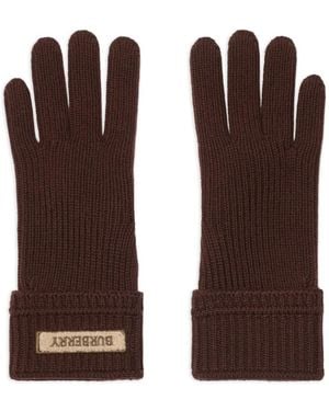 Burberry Gants En Laine Mélangée À Patch Logo - Brown