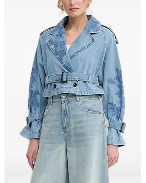 ERMANNO FIRENZE Embroidered Belted Denim Jacket - Blue