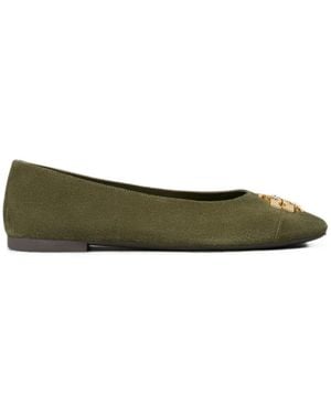 Tory Burch Charlie Logo-Plaque Ballet Flats - Green