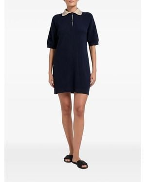 Brunello Cucinelli Ribbed-Knit Polo Mini Dress - Blue