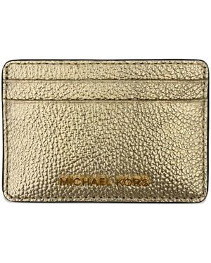 Michael Kors Logo-Plaque Pebbled-Leather Cardholder - Natural