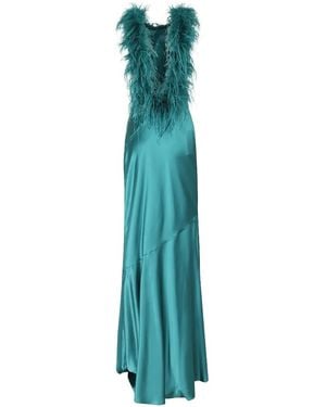 retroféte Brisbane Feather-Trim Satin Dress - Blue