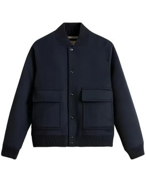 Woolrich Miles Ribbed-Trim Bomber Jacket - Blue