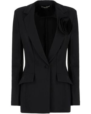 La Petite Robe Di Chiara Boni Rose-Embellished Single-Breasted Blazer - Black