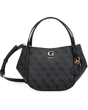 Guess Monogram-Print Logo-Plaque Shoulder Bag - Black