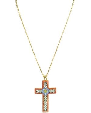 Madison Enamel Cross-Pendant Necklace - Metallic