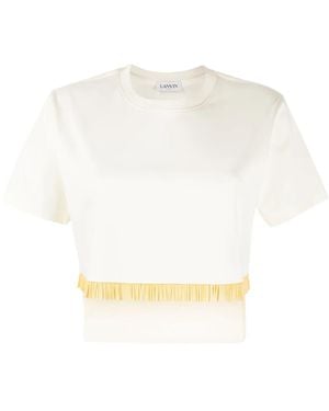 Lanvin Fringed Cropped T-Shirt With Tulle Inserts - White
