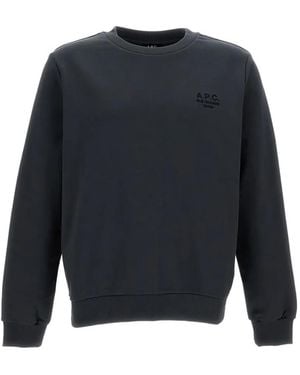 A.P.C. Ribbed Embroidered-Logo Sweatshirt - Blue