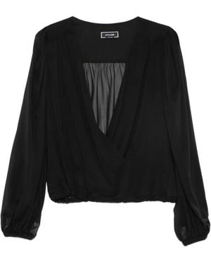 Styland Silk Wrap-Style Blouse - Black