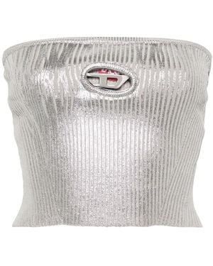 DIESEL Ribbed Metallic Strapless Top - Gray