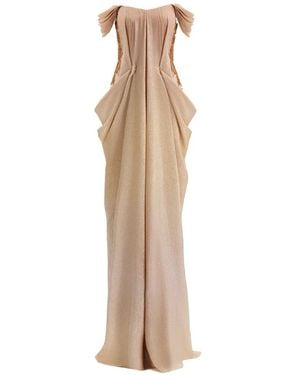 Gemy Maalouf Off-Shoulder Beaded Ruched Dress - Natural