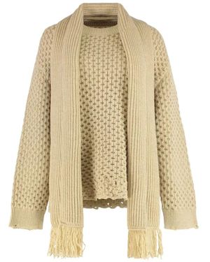MM6 by Maison Margiela Fringed Crew-Neck Jumper - Natural