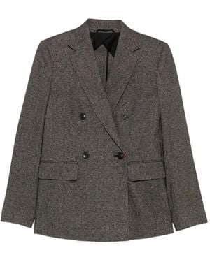 Max Mara Mstcresta Double-Breasted Herringbone Blazer - Gray