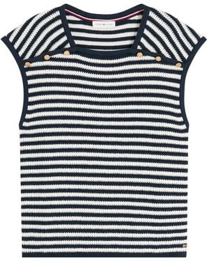 Tommy Hilfiger Button-Embellished Striped Top - Blue