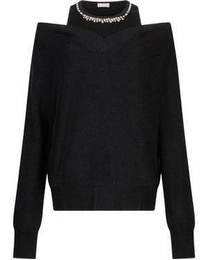 Liu Jo Cold-Shoulder Embellished-Neck Jumper - Black