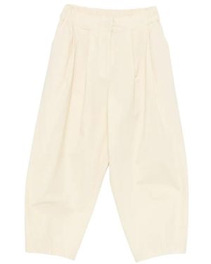 Psophia Pleated Elasticated-Waistband Cotton Trousers - White