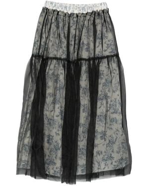 A Tentative Atelier Toile De Jouy Tulle-Overlay Skirt - Grey
