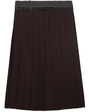 Prada Pleated Rush Stitch Midi Skirt - Black