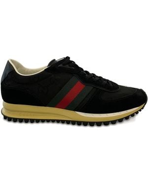Gucci Gg Monogram Stripe Trainers - Black