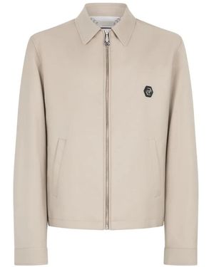 Philipp Plein Logo-Plaque Zip-Up Overshirt - White