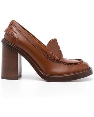 Tod's Almond-Toe Block-Heel Loafers - Brown