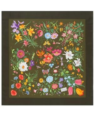 Gucci Pañuelo De Seda Con Estampado Flora - Verde