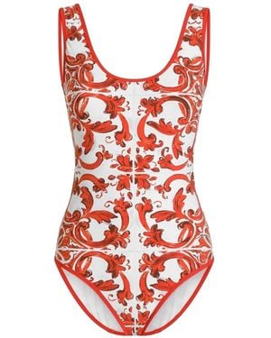 Dolce & Gabbana Dolce & Gabbana One-Piece Swimsuit With Majolica Print - Red