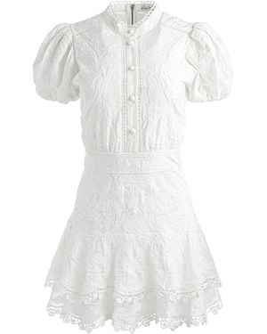 Alice + Olivia Embroidered Tiered Cotton Mini Day Dress - White