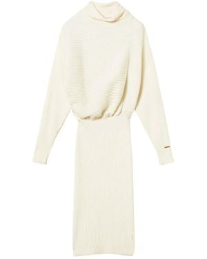 Twinset Ribbed Mock-Neck Midi Dress - White