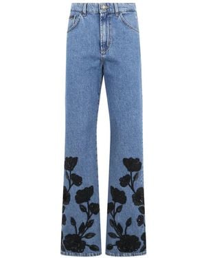 Philipp Plein Flower-Embroidered Pocket Jeans - Blue