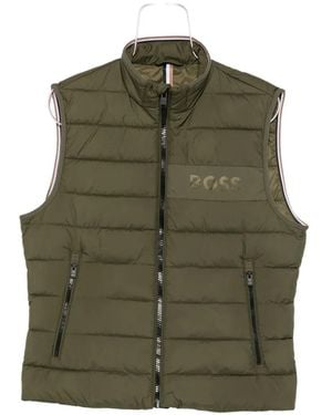 BOSS Quilted Logo-Print Gilet - Green