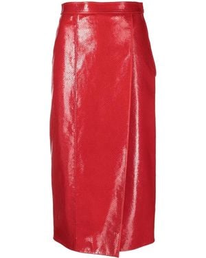 Gucci Crocodile-Effect Pencil Skirt - Red