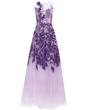 Oscar de la Renta Ombré Peony Sequinned Gown - Purple