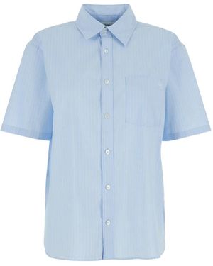 DUNST Striped Short-Sleeve Shirt - Blue