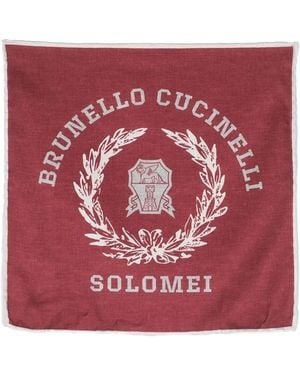 Brunello Cucinelli Logo-Print Silk Scarf - Red
