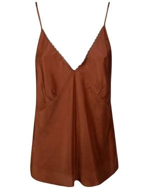 forte_forte Scalloped V-Neck Blouse - Brown