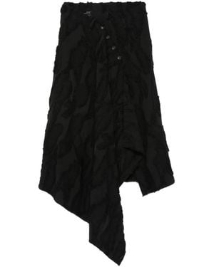 Masnada Asymmetric Frayed-Effect Midi Skirt - Black