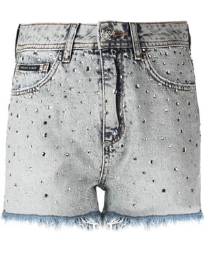 Philipp Plein Logo-Patch Crystal-Embellished Shorts - Grey
