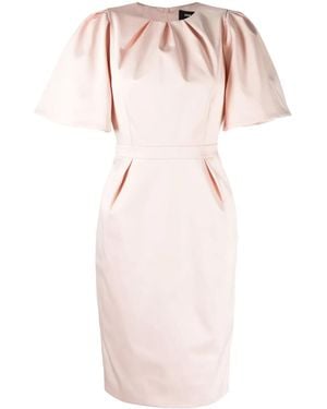 Paule Ka Satin-Finish Flounce-Sleeve Dress - Pink