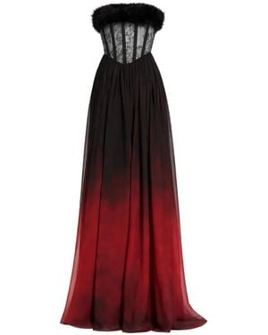 Elie Saab Lace Gradient Chiffon Maxi Dress - Red