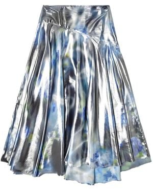 DIESEL Metallic Midi Skirt With Blurred Rose Print - Blue