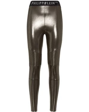 Philipp Plein Logo-Waistband Lamé Leggings - Grey