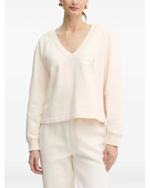 ARMANI EXCHANGE V-Neck Logo-Plaque Sweatshirt - White
