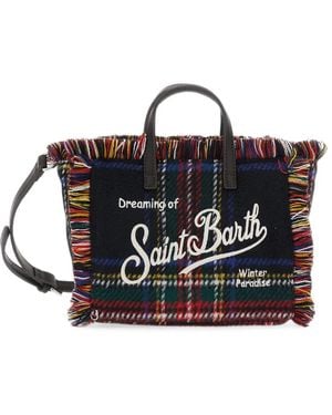 MC2 Saint Barth Mini Vanity Tartan-Check Fringed Tote Bag - Black